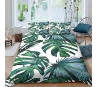 XGASVBKWA TropicalLeafArtSet Di Copripiumino microfibra 3 Pezzi stampa di 3D cerniera nascosta BotanicalPrintStyle copripiumino con federe traspirante ultra morbido for coppie Single（140x200cm）