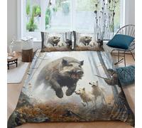 XGASVBKWA Wild boar chaseSet Di Copripiumino morbida microfibra 2 Pezzi stampa 3D con cerniera Forest hunting scene copripiumino incluso federe aiosa ultra morbido for ragazze Single（135x200cm）