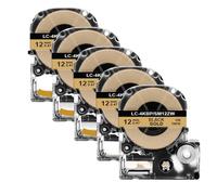 XGdEKA 12 mm SS12KW Etichetta nastro 5/10pc compatibile con LK-4WBN ST12KW Etichetta Maker Works con Macchina della stampante LW-300 400(5PK Black on Gold)