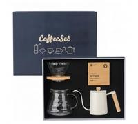 Xgdsnly Caffettiera con Carta Filtro Manuale Set da Caffè con Bollitore Robusto Bollitore Collo D'oca per Casa, Bianco, Set Regalo Caffè 4 Pezzi Con Filtro In Legno Di Bambù
