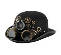 Xgdsnly Cappello Steampunk con Occhialini Vittoriano Cappello a Cilindro con Occhialini Vintage per Spettacolo, Nero, L 58-60cm