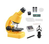 Xgdsnly Microscopio per Bambini Kit Microscopio Scientifico Set Laboratorio Strumento Osservazione con Ingrandimenti 100x 400x 1200x Fuoco Regolabile Supporto, Giallo