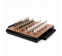 Xgdsnly Scacchiera Set Scacchi Tavoliere Pedine Cassettini Legno Metallo con Cassetti Laterali per Conservazione Ordinata E, 40 40 6CM, Curvo Color Cammello 7.8KG