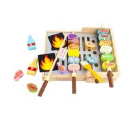 Xgdsnly Set Barbecue Giocattolo in Gioco di Ruolo Griglia Spiedini Pezzi Cibo Finto Materiale in Legno Esperienza Realistica Adatto a Scuola ’infanzia Area Giochi Regalo Casa