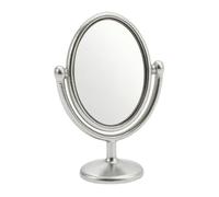 Xgdsnly Specchio da Toeletta per Casa Delle Bambole Specchio Trucco Mini Tavolo Ovale Metallo Leggero Riflesso Reale Dettaglio Scenografico Adatto per Casa, Argento