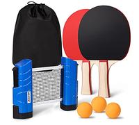 XGEAR Anywhere - Attrezzatura da ping pong per andare con rete retrattile, 2 ping-pong, 3 palline, da attaccare a qualsiasi superficie del tavolo, per tutte le età, colore: blu lago