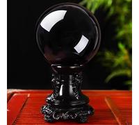 XGINERFEX Black Obsidian Sphere - Curative Glass Ball + Carved Wood Support Stones And Crystals Feng Shui Decoration,B,40mm Gemstone Stone