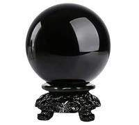 XGINERFEX Black Obsidian Sphere - Curative Glass Ball + Carved Wood Support Stones And Crystals Feng Shui Decoration,A,30mm Gemstone Stone
