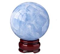 XGINERFEX Blue Celestite Crystal Sphere Ball with Wood Stand Decorative Orbs Crystals Sculpture for Photography Prop Home Party Decoration Gift,5.5~6cm Gemstone Stone