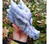 XGINERFEX Blue Dongling Dragon Skull, Quartz Crystal Ore Carved Head, Stone, Decor Home Decor(Size:16-18cm about1.1kg) Gemstone Stone