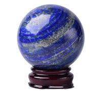 XGINERFEX Blues Lapis Lazuli Crystal Gemstone Sphere Polished Ball with Wooden Stand for Home Decoration,80mm Gemstone Stone