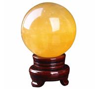 XGINERFEX Citrine Quartz Crystal Sphere with Wooden Stand, Yellow Calcite Ball Scrying for Home Table Glass Orb Decorative Balls,110mm/4.3in Gemstone Stone