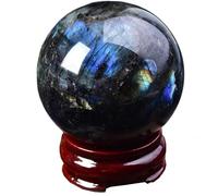 XGINERFEX Crystal Ball Labradorite Decorative Sphere Polished Divination with Wooden Base Stone for,Yoga,7cm Gemstone Stone