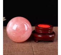 XGINERFEX Crystal Ball Polished Decorative Sphere with Wood Stand Crystals Rose Quartz Hibiscus Stone Bedroom Office Decoration,80mm Gemstone Stone