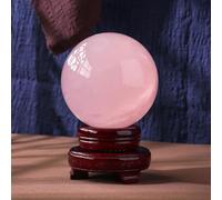 XGINERFEX Crystal Ball with Stand, Rose Quartz Polished Divination, Sculpture Figurine, Crafts for Creative Household Decor,13cm Gemstone Stone