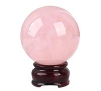 XGINERFEX Crystal Ball with Wooden Base, Rose Quartz Sphere Decor for Bedroom Room,Polished Stone Spiritual Home Office Ornament,5.5"(14cm) Gemstone Stone