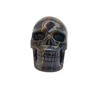 XGINERFEX Crystal Hand Carved Iron Tiger Eye Stone Skull Statue Home Office Decor Gemstone Stone