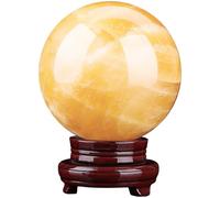XGINERFEX Decorative Crystal Balls Topaz Sphere Orbs with Wood Stand Citrine Gemstone Ball for Living Room Bedroom Feng Shui Home Decor,12cm Gemstone Stone