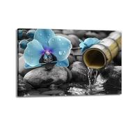 XGINERFEX Elegant Blue Orchid Wall Art - Zen Bamboo Water Scene Canvas Print, Modern Minimalist Decor for Office, Bedroom, Living Room(Unframed,16x24inch(40x60cm))