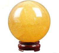 XGINERFEX Gemstone Ball Yellow Calcite Crystal Ornament with Wooden Base Citrine Crafts for Magic Photography Family Decorative,20cm/7.9in Gemstone Stone