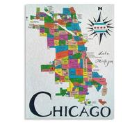 XGINERFEX Hand Drawn Vintage Chicago District Map Canvas Poster City Illustration Wall-Art Home Office Gift Idea(Framed,12x18inch(30x45cm))