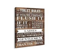 XGINERFEX Humorous Restroom Rules Sign - Rustic Vintage Canvas Wall-Art with Wood Background(Framed,12x18inch(30x45cm))