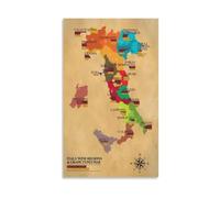 XGINERFEX Italian Wine Regions Map Poster Grape Varieties Chart Canvas Wall-Art Print for Wine Cellar Home Office Decor(Unframed,12X18inch(30X45cm))
