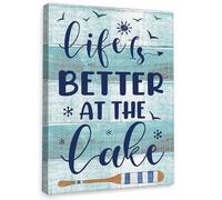 XGINERFEX Lake Life Canvas Wall-Art Sign - Life is Better at the Lake Vintage Style, Rustic Cabin Decor for Campers, Lake House Living Room and Cottage Wall(Unframed,16x24inch(40x60cm))