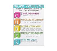 XGINERFEX Math Problem Solving Strategy Poster Step by Step Guide for Word Problems Visual Reference Chart for School Classroom Decor(Framed,16x24inch(40x60cm))
