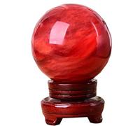 XGINERFEX Melting Red Quartz Crystal Ball, Ornament with Wood Stand, Crystals Gemstone Sphere for Feng Shui Desktop Ornaments,Hand-Made,15cm Gemstone Stone