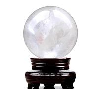 XGINERFEX Quartz Crystal Ball,White Calcite Sphere with Wooden Stand,Feng Shui for Lucky Wealth Protect The House,3.9"(10cm) Gemstone Stone