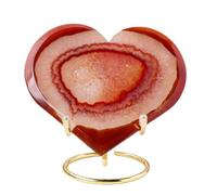 XGINERFEX Red Agate Slice Geode Heart Shape Quartz Rock Gemstone with Stand Crystal Druzy Home Decor Precious Gifts,200-300g Gemstone Stone