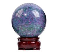 XGINERFEX Red Blue Green Gemstone Sphere Crystal Ball with Stand Quartz Stone Decorative Orb for Home Decor Grid,5.5~6cm Gemstone Stone