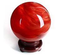 XGINERFEX Red Crystal Ball Melting Quartz with Stand Balls Worry Stone Home Office Decoration Crystals Collection,12cm/4.7in Gemstone Stone