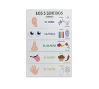XGINERFEX Spanish Language Learning Decor, Five Senses Canvas Wall-Art for Hearing Sight Taste Touch, Home and Office(Framed,08x12inch(20x30cm))