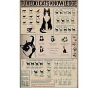 XGINERFEX Tuxedo Cat Facts Art Print, Vintage Retro Style Educational, Cat Lover Wall Decor for Living Room, Bathroom, Office Space(Framed,08x12inch(20x30cm))
