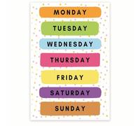 XGINERFEX Weekday Names Poster Early Childhood Learning Pre K Kindergarten First Grade Classroom Visual Aid Wall Print(Unframed,08x12inch(20x30cm))
