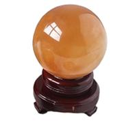 XGINERFEX Yellow Calcite Iceland Spar Crystal Sphere with Wood Stand,Citrine Ball Statue Lucky Feng Shui Living Room Decoration,6cm/2.4in Gemstone Stone