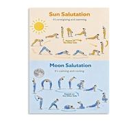 XGINERFEX Yoga Flow Poster Sun and Moon Salutation Poses Illustrated Guide for Home Office Practice Room Wall-Art(Framed,16x24inch(40x60cm))