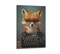 XGKJDS Album fotografico da parete con stampa su tela, stile vintage, motivo: volpe con macchina da scrivere, 50 x 75 cm
