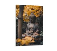 XGKJDS Moderno album fotografico di famiglia, poster artistico da parete per soggiorno, poster buddismo scandinavo con statua di Buddha sereno e foglie autunnali, stampa su tela 30 x 45 cm