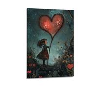 XGKJDS Squisita moderna stampa artistica da parete su tela con cuore surrealista, poster per bambini a tema con ragazza che tiene un grande cuore (30 x 45 cm)