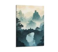 XGKJDS Squisito album fotografico da parete moderno su tela, stampa artistica da parete con paesaggio ad acquerello, con pagoda di montagna e figura in meditazione, 20 x 30 cm