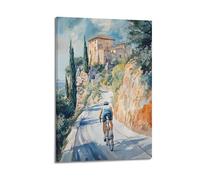 XGKJDS Stampa artistica da parete astratta minimalista su tela, poster ad acquerello in bicicletta, con vista panoramica sulla collina di un edificio, decorazione per il bagno, opera d'arte, 60 x 90