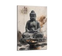 XGKJDS Stampa artistica da parete astratta minimalista su tela, poster con buddismo ad acquerello, con Buddha seduto e bruciatore di incenso, decorazione per il bagno, opera d'arte 30 x 45 cm