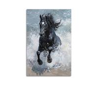 XGKJDS Stampa artistica da parete su tela astratta minimalista - Poster astratto cavallo nero che corre nell'acqua, per decorare la stanza e il bagno, opera d'arte 30 x 45 cm