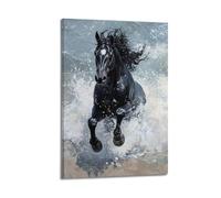 XGKJDS Stampa artistica da parete su tela astratta minimalista - Poster astratto cavallo nero che corre nell'acqua, per decorare la stanza e il bagno, opera d'arte 30 x 45 cm