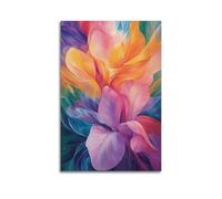 XGKJDS Stampa artistica da parete su tela astratta minimalista, poster botanico ad acquerello, con fiori colorati vivaci, decorazione per bagno, opera d'arte 50 x 75 cm