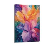 XGKJDS Stampa artistica da parete su tela astratta minimalista, poster botanico ad acquerello, con fiori colorati vivaci, decorazione per il bagno, opera d'arte, 60 x 90 cm