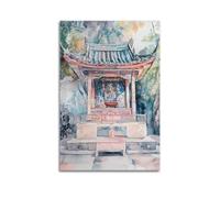 XGKJDS Stampa artistica da parete su tela astratta minimalista, poster con santuario orientale ad acquerello, squisita architettura tradizionale, decorazione per il bagno, opera d'arte 60 x 90 cm